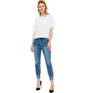 One x One Teaspoon Freebird High Rise Distressed Ankle Zip‎ Medium Wash Size 27